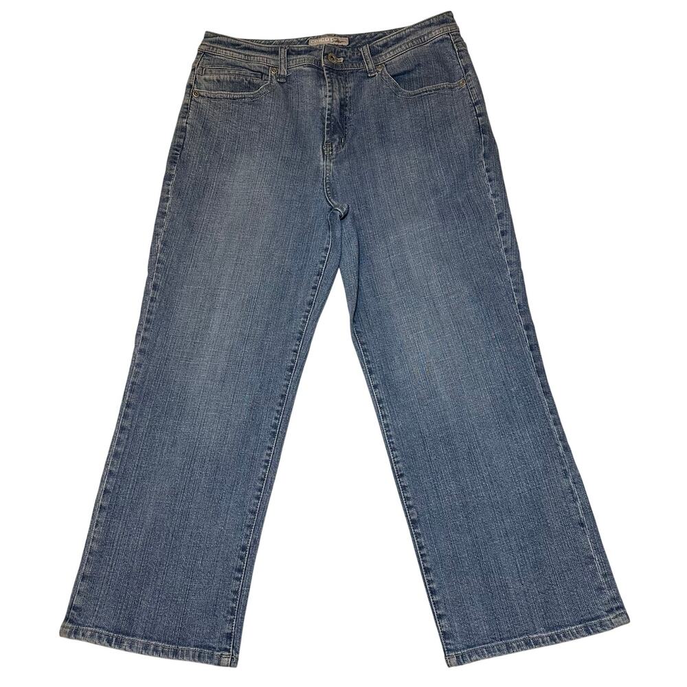 Chico's Platinum Jeans Size 1.5 US 10 Marquis Crop Jean Embroidered Pockets